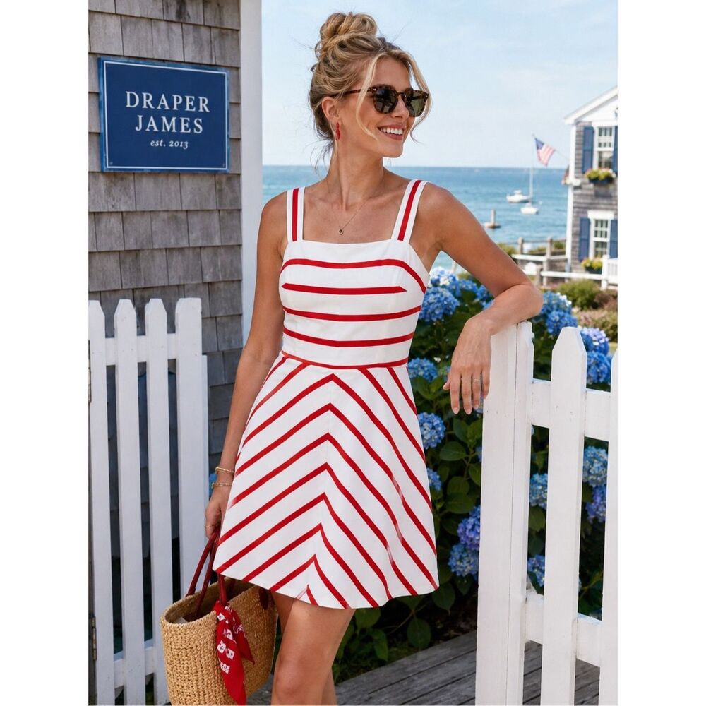 NWT Draper James Red & White Stripe Fit & Flare Coastal Sundress, Zoe dress sz 8